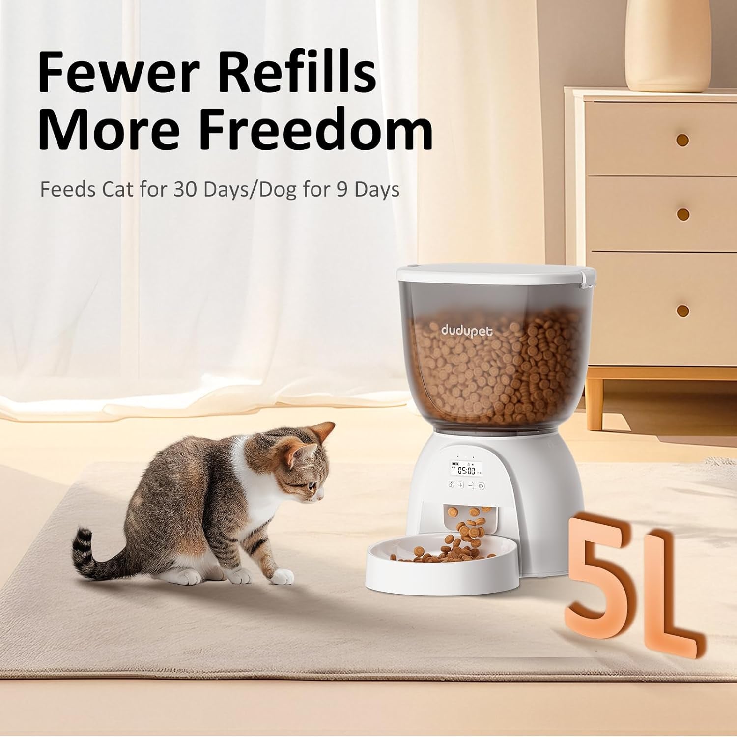 5L/21 Cup Automatic Cat Feeder, Timed Cat Dry Food Dispenser, Automatic Pet Feeders Dual Power Supply, 6 Meal Programmable 1-20 Portion Cats Feeder, Auto Dog Feeders,Pet Food Dispenser for Cats, Puppy