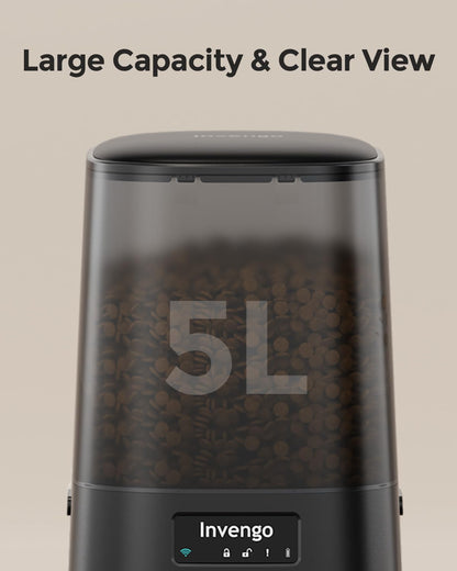 Automatic Cat Feeder - Cat Food Dispenser for 2 Cats Meowserve S20D, Auto Dog Feeder with Stainless Steel Bowls, 5L Pet Feeder with Patented Anti-Jam Port, App, Dual Lock Lid & 2.4G/5G Wifi