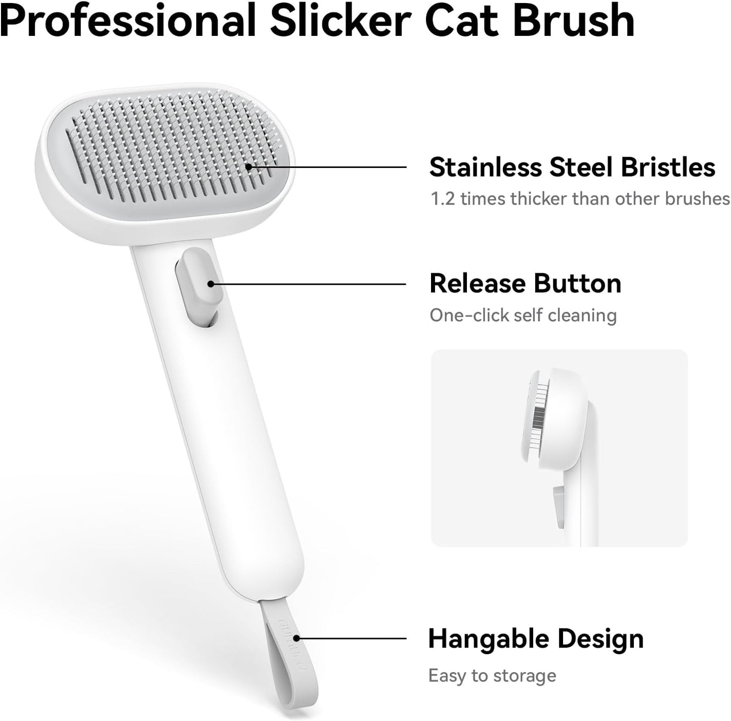 Cat Brush for Shedding, Cat Brushes for Indoor Cats, Cat Brush for Long or Short Haired Cats, Cat Hair Brush Cat Grooming Deshedding Brush for Dog Kitten Horse Massage Removes Loose Fur, White