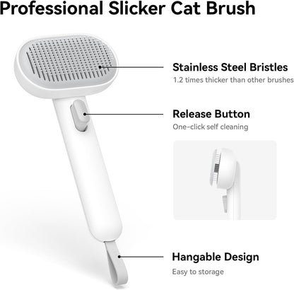 Cat Brush for Shedding, Cat Brushes for Indoor Cats, Cat Brush for Long or Short Haired Cats, Cat Hair Brush Cat Grooming Deshedding Brush for Dog Kitten Horse Massage Removes Loose Fur, White