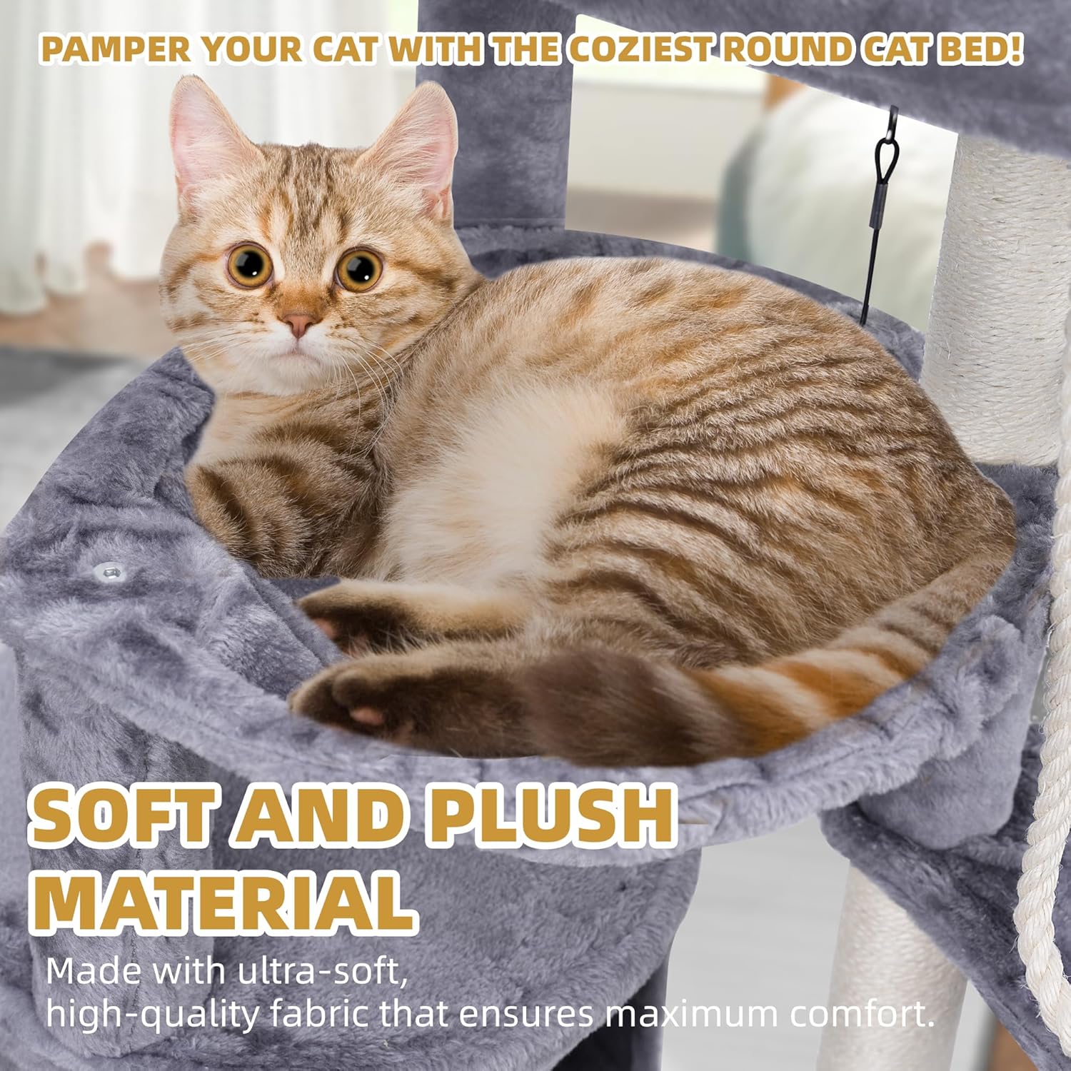 Xin Three Layer Cat Tree with Cat Condo and Two Hammocks,Grey