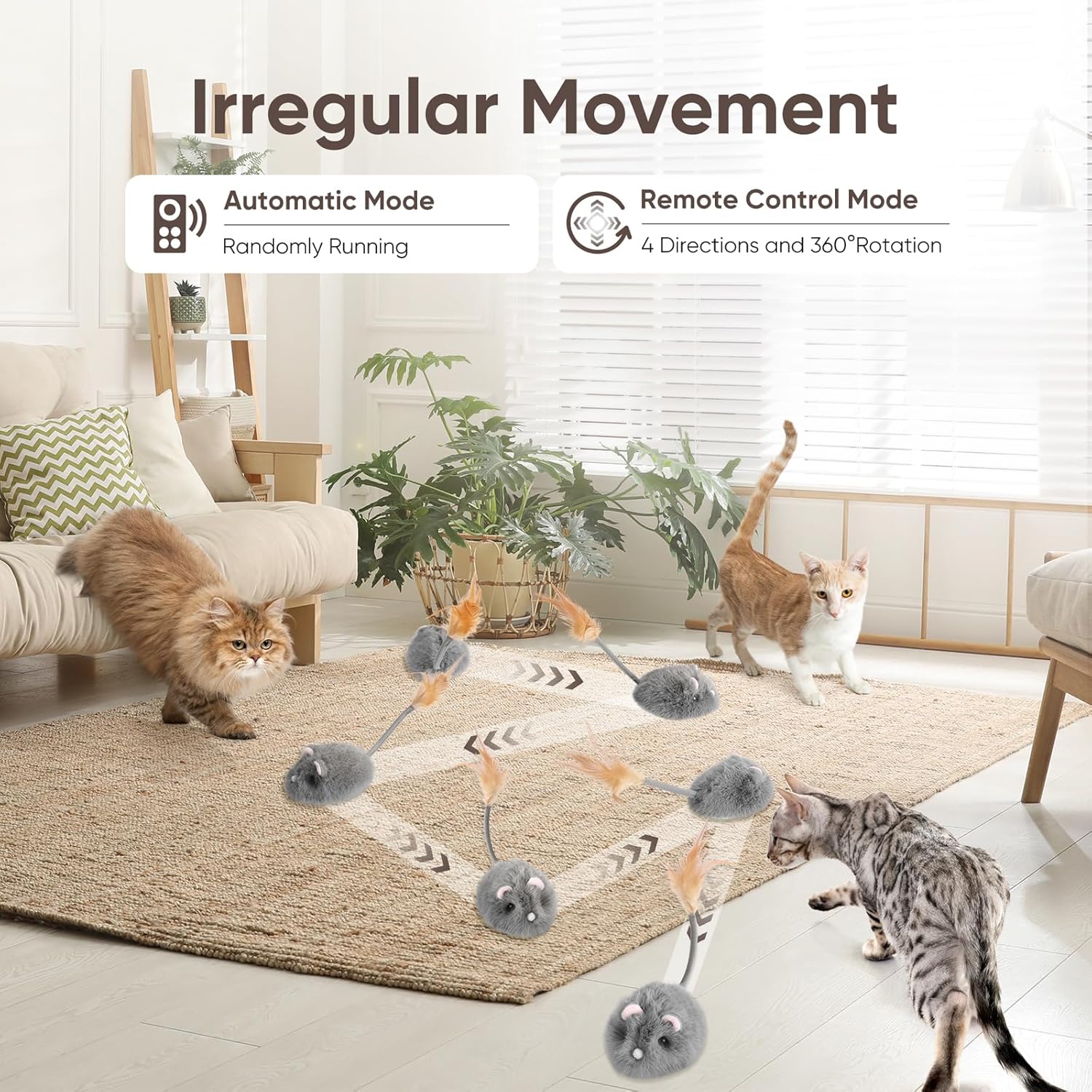 Remote Control Cat Toy Rechargeable Cat Mouse Toy Automatic Interactive Cat Toys for Indoor Cats Toy with 3-Speed Adjustment and 4 Directions