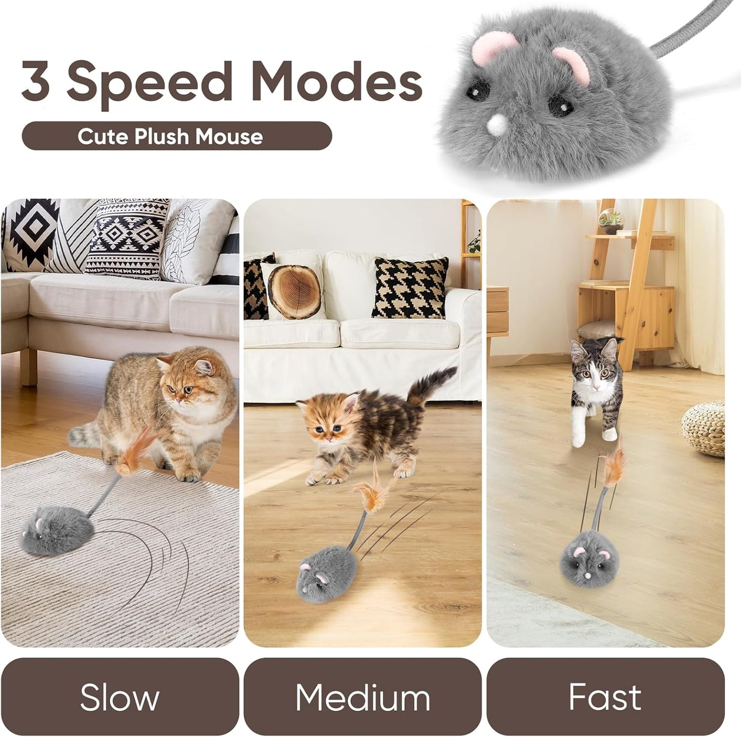 Remote Control Cat Toy Rechargeable Cat Mouse Toy Automatic Interactive Cat Toys for Indoor Cats Toy with 3-Speed Adjustment and 4 Directions
