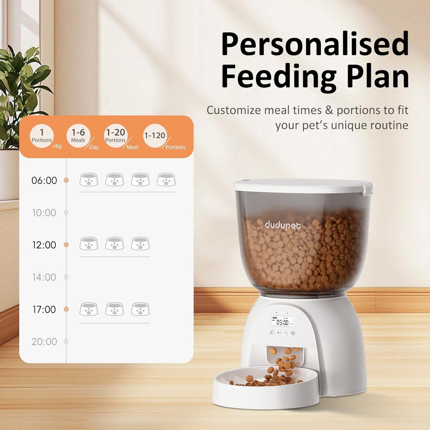5L/21 Cup Automatic Cat Feeder, Timed Cat Dry Food Dispenser, Automatic Pet Feeders Dual Power Supply, 6 Meal Programmable 1-20 Portion Cats Feeder, Auto Dog Feeders,Pet Food Dispenser for Cats, Puppy